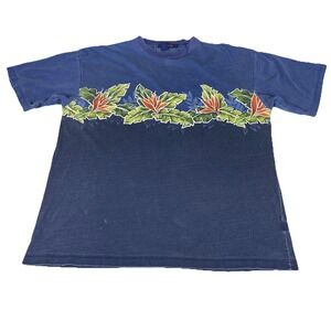 Vintage Nautica T-Shirt tropical floral graphic Navy Blue‎ Men's Size L